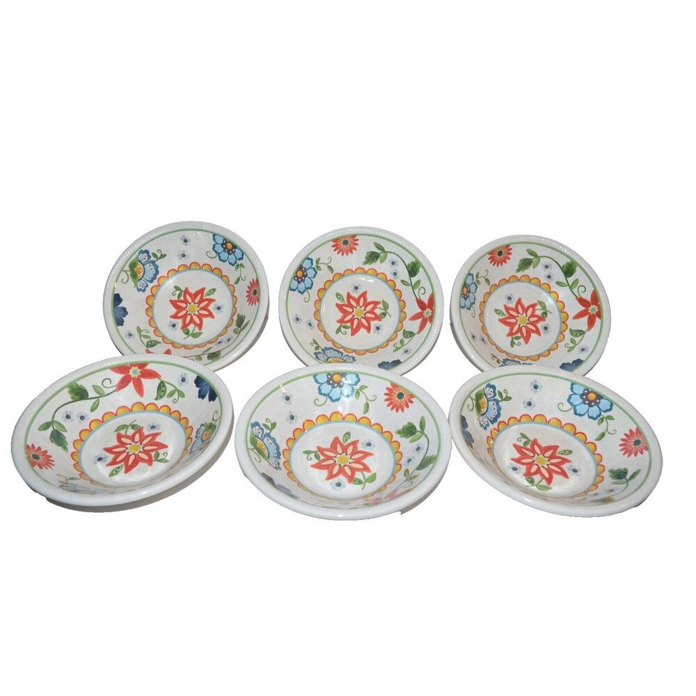 Cereal Bowls Threshold Melamine Floral‎ Bright Colors 7"x 2" 6pc lot
